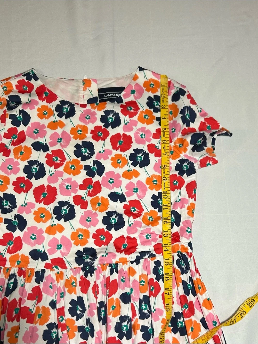 Lands' End Girls 14 Peony Flower Short Sleeve Fit & Flare Classic Cotton Dress